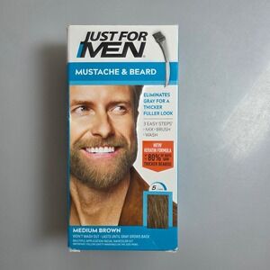 Just For Men Mustache & Beard Medium Brown Facial Hair Color Kit Keratin Formula